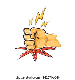 Angry Fist on table vector icon. Anger or aggression concept. Cartoon man Fist hitting table. fight for your rights illustration