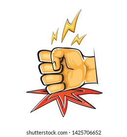 Angry Fist on table vector icon. Anger or aggression concept. Cartoon man Fist hitting table. fight for your rights illustration