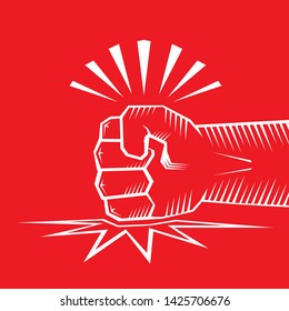 Angry Fist on table vector icon. Anger or aggression concept. White Silhouette Fist hitting table. fight for your rights illustration