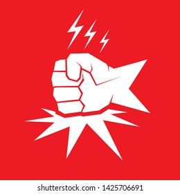 Angry Fist on table vector icon. Anger or aggression concept. White Silhouette Fist hitting table. fight for your rights illustration