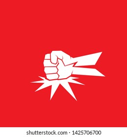 Angry Fist on table vector icon. Anger or aggression concept. White Silhouette Fist hitting table. fight for your rights illustration