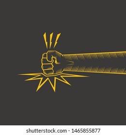 Angry Fist on table vector icon. Anger or aggression concept with orange Silhouette Fist hitting table. fight for your rights concept illustration