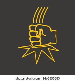 Angry Fist on table vector icon. Anger or aggression concept with orange Silhouette Fist hitting table. fight for your rights concept illustration