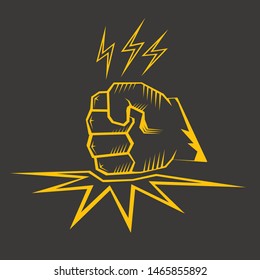 Angry Fist on table vector icon. Anger or aggression concept with orange Silhouette Fist hitting table. fight for your rights concept illustration