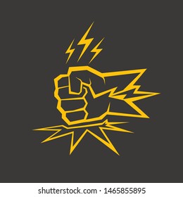 Angry Fist on table vector icon. Anger or aggression concept with orange Silhouette Fist hitting table. fight for your rights concept illustration