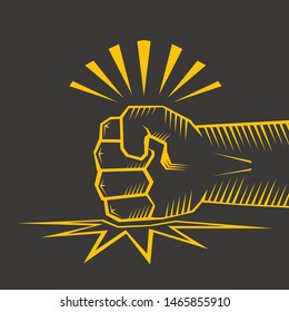 Angry Fist on table vector icon. Anger or aggression concept with orange Silhouette Fist hitting table. fight for your rights concept illustration