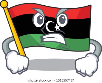 Angry flag libya is flying cartoon pole