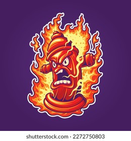 Angry flaming fire hydrant logo cartoon illustrations vector for your work, merchandise t-shirt, stickers and label designs, poster, greeting cards advertising business company or brands