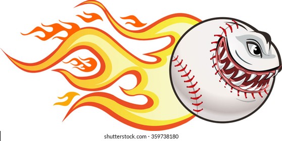 Angry flaming screaming baseball. Vector drawing