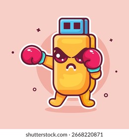 mascote do personagem do disco flash irritado jogando boxe esporte isolado cartoon