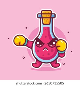 angry flask glass character mascot playing boxing sport isolated cartoon