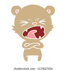 angry flat color style cartoon bear shouting