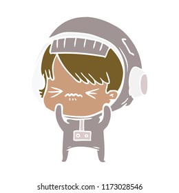 angry flat color style cartoon space girl