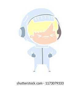 angry flat color style cartoon space girl