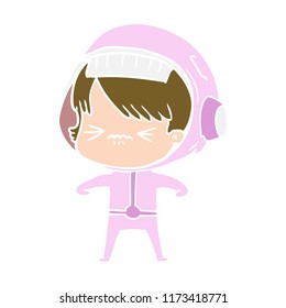 angry flat color style cartoon space girl