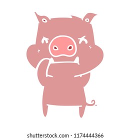 angry flat color style cartoon pig
