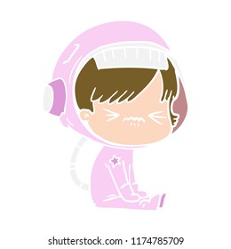 angry flat color style cartoon space girl