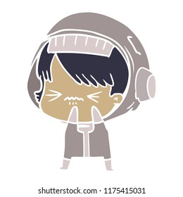 angry flat color style cartoon space girl
