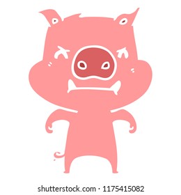 angry flat color style cartoon pig