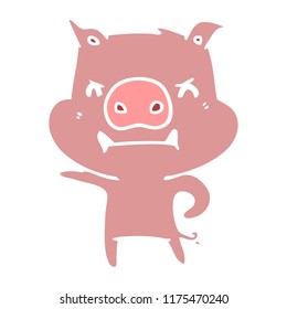 angry flat color style cartoon pig