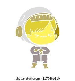 angry flat color style cartoon space girl