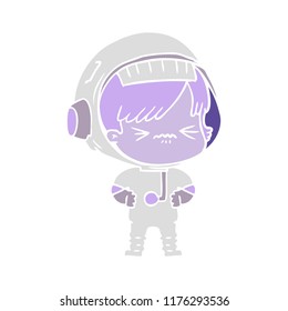 angry flat color style cartoon space girl