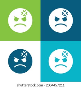 Angry Flat cuatro colores mínimo conjunto de iconos