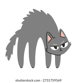 Gato fofo irritado com costas arqueadas. Moderna ilustração vetorial isolado no fundo branco, desenhado à mão, design plano