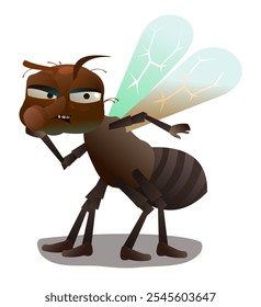 Angry fly. Dirty insect. Animal parasite. Object isolated on white background. Cartoon fun style Illustration vector