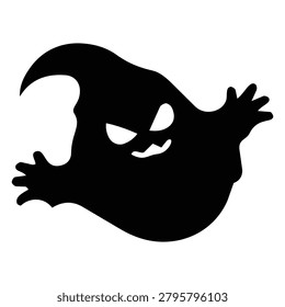 Angry Flying Ghost Black Silhouette – Spooky Halloween Specter Character Icon