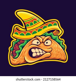 Angry Food mexican tacos illustrations mascot