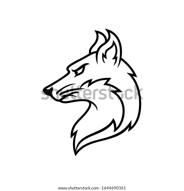 怒りのキツネ動物の頭のアイコンタトゥーのロゴベクター画像ラインアバターイラスト のベクター画像素材 ロイヤリティフリー