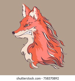 Angry fox, detailed cartoon style vector illustration