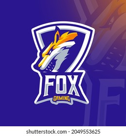 Angry fox in frame detailed esport gaming logo template