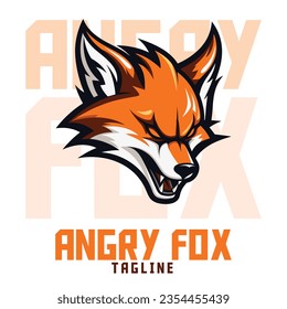 Angry Fox Illustration: Logo, Mascot, Vector Art for Sports and E-Sports Teams, Orange Fox Mascot Head
