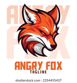 Angry Fox Logo Design: Mascot, Illustration, Vector Graphic for Sports and E-Sport Gaming Teams, Orange Fox Head
