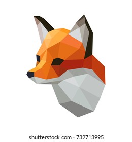 Angry Fox mascot face head geometric logo emblem. Low Polygonal Animal Symbol Collection. Isolated vector Fox app icon Template for print design apparel