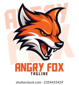 Angry Fox Mascot Illustration: Logo, Vector Graphic for Sport and E-Sport Teams, Head of Orange Fox
