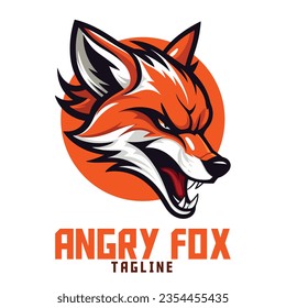 Angry Fox Mascot Logo: Illustration, Vector Graphic, Sport and E-Sport Team Design, Orange Fox Head
