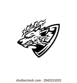 Angry Fox Shield Badge illustration Logo in Black Color