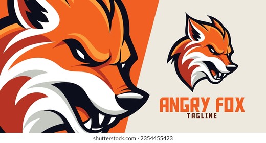 Angry Fox Vector Illustration: Mascot, Logo, Graphic for Sports and E-Sports, Head of Orange Fox
