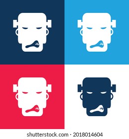 Angry Frankestein blue and red four color minimal icon set