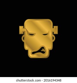 Angry Frankestein gold plated metalic icon or logo vector