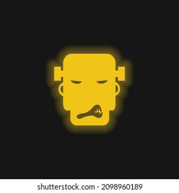 Angry Frankestein yellow glowing neon icon