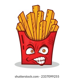 Angry french fries cartoon face vector