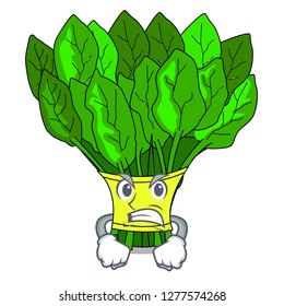 Angry fresh spinach vegetables in character fridge