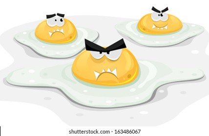 Angry Fried Chicken Eggs/ Illustration of a funny group of cartoon angry fried chicken eggs character ready for lunch