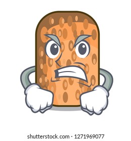 Angry fried tempeh snack above cartoon leaf