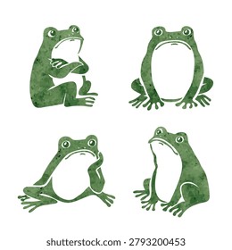 Angry frog set. Cartoon grumpy toads vector illustration