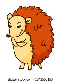 Angry frowning hedgehog with paw crossed on chest on white